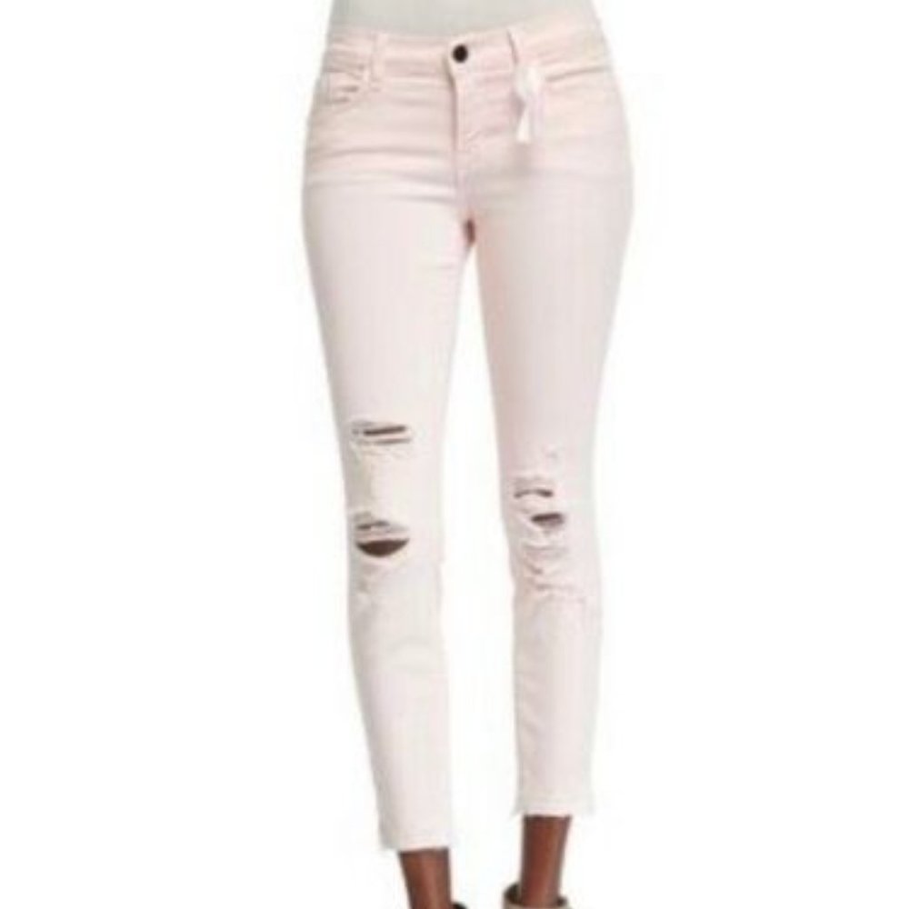 J Brand Low-Rise Distressed Crop Jeans Pink Ribbon